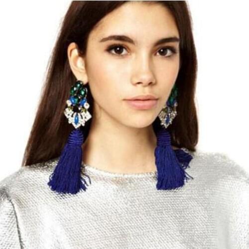 Brincos Grandes Trendy 2017 Big Crystal Long Water Drop Tassel Earrings for Women statement bohemia earrings