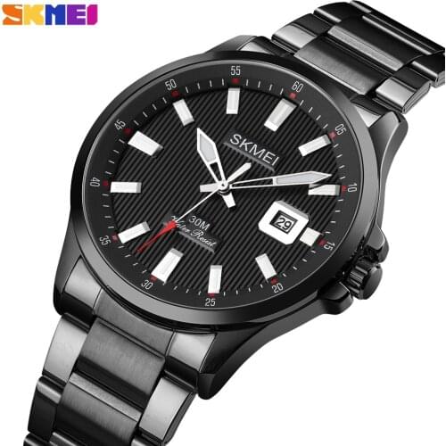 SKMEI Fashion Date Display Mens Watch Brand Luxury Waterproof Male Wristwatches Stainless Steel Male Clock Relogio Masculino