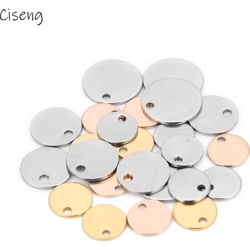 Ciseng 20pcs/lot 6-25mm Single Hole Stainless Steel Smooth Round Blank Tag For DIY Earrings Pendant Base Tray