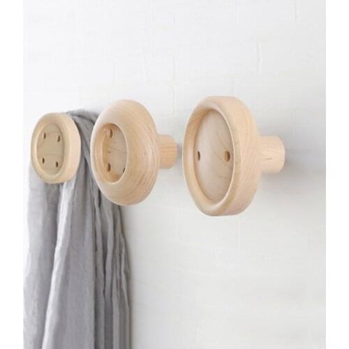Wooden hooks, solid wood coat hooks, creative buttons, personalized Nordic porch, wooden walls, Nordic coat hooks, nail-free