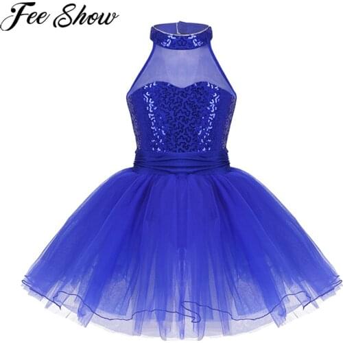 FEESHOW Kids Girls Sleeveless Mesh Splice Sequins Ballet Tutu Dress Girl Gymnastics Leotard Dancewear Ballerina Princess Dress