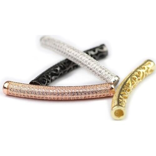 HGKLBB Zircon Long bending tube Copper Metal Spacer 30mm Crystal CZ Charms Loose beads for Jewelry making Pendant bracelet DIY