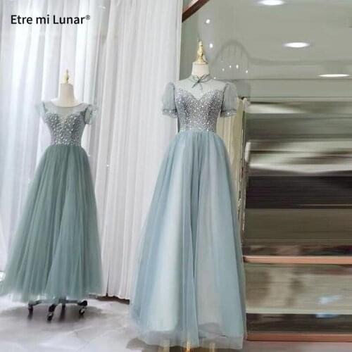 Long Prom Dress 2021 Short Sleeves Sequins Tulle Formal Party GownRobe De Soiree BLD04343