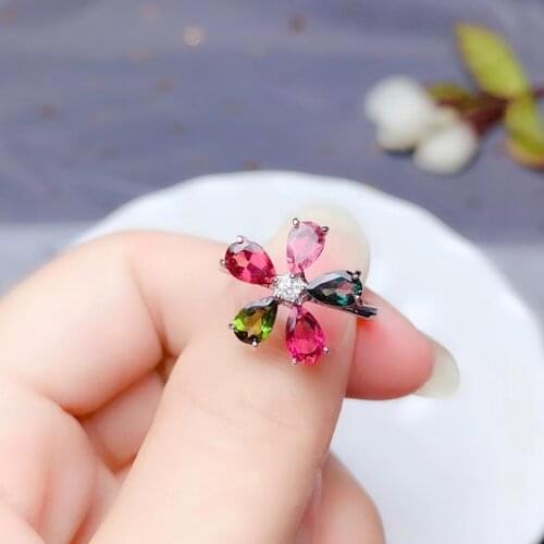 Natural Tourmaline Ring For Women Anniversary Fine Jewelry S925 Silver Cute Real Gemstones Hot Sale Certifacate #Q81