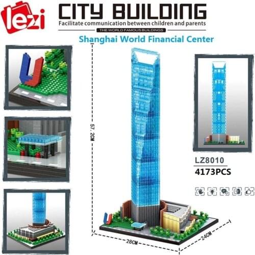 Lezi Mini Blocks Architecture 4173P Landmark Plastic Building Bricks Shanghai World Financial Center Kids Toy Children Gift 8010