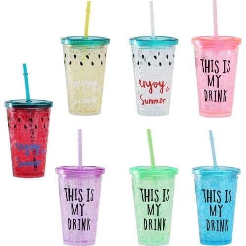 Reusable Plastic Straw Cup With Lid Water Cold Cups with straw Water Drinking Cup Juice tumblers Cup Straw Mug Drinkware