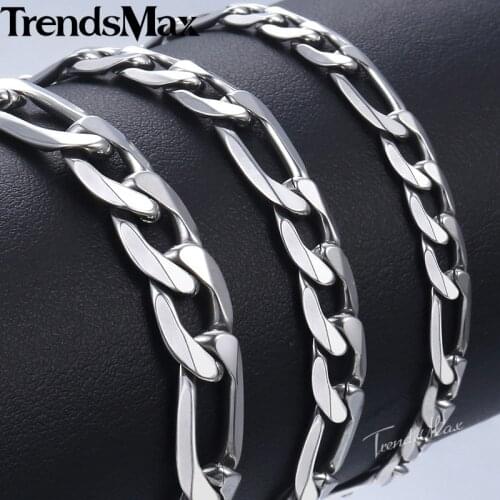 Trendsmax Mens Bracelets Figaro Link Chain Stainless Steel Bracelet For Male Jewelry 2018 Gifts Wholesale 6/7/9mm KKBM01