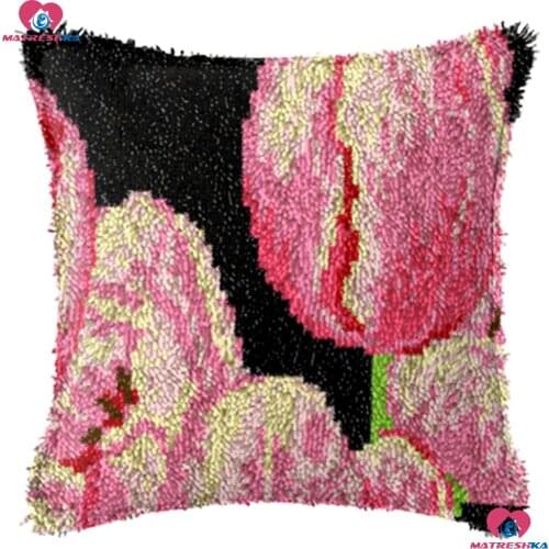 Tulip Latch Hook kits Handicraft Embroidery Printed Canvas set Cushion Latch Hook Rug Kits Pillowcase DIY Needlework Unfinished