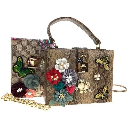 Women Bag Sets leatherette Casual Office Career BaguetteRhinestone Appliques Pearl Detailing Small Handbag Shoulder Bag