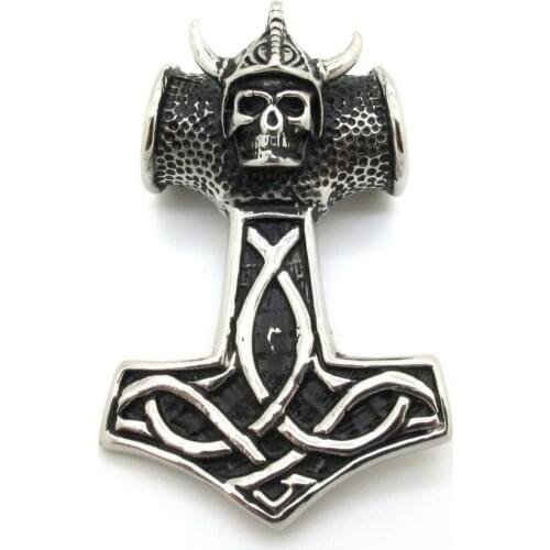 Arrival Cool Thors Hammer 316L Stainless Steel Lifelike Creepy Skull Horn Pendant Chain Jewelry Best Price