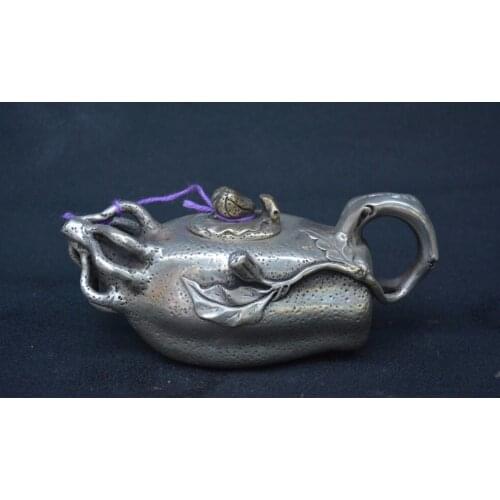 Very rare Qing Dynasty (QianLong1711-1799)silver melon and fruit teapot,with mark,Decoration,Free shipping