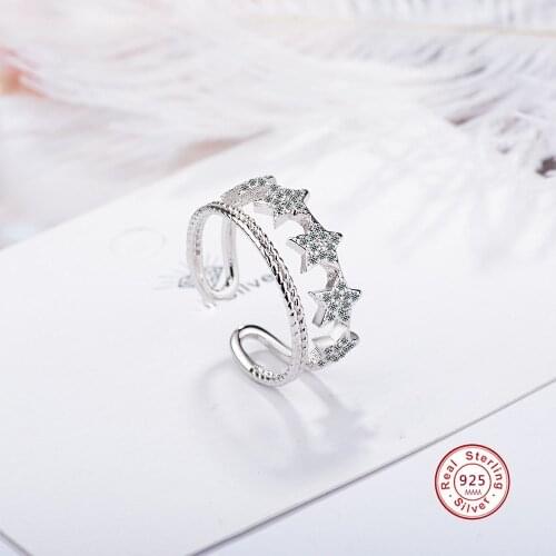 Authentic Silver Color Rings Stackable Star Trail Statement Double Ring For Women Engagement Romantic Jewelry Anel