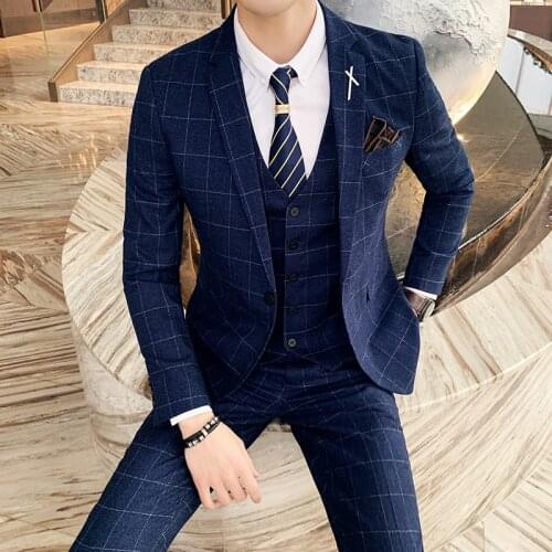 Size S-7XL Blazers Pants Vest Sets / Fashion Mens Casual Boutique Plaid Print Suit Jacket Coat Trousers Waistcoat 3 Pieces Suits