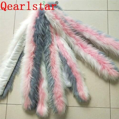Qearlstar 100% Real Raccoon Fur Collar Colorful Fashion Pink And Grey Luxury Womens Scarves For Jakcets Parkas Coats Hood Zxx136