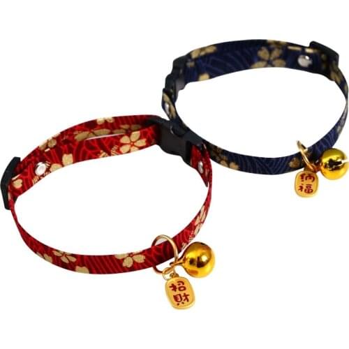Chinese Style Embroidered and Printed Adjustable Cat Collar with Bell Dog Necklace Good Luck Pet Jewelry Products Cat Harness