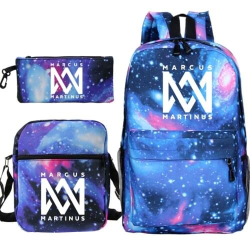 3Pcs Marcus & martinus School Backpacks for Teenage Girls Boys Laptop Knapsack Casual Travel Bags Kids Bookbags with Pen Case