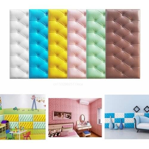 Self-adhesive 3D Three-dimensional Wall Stickers Thicken Tatami Anti-collision Wall Mat Childrens Bedroom Bed Soft Cushion 4MM
