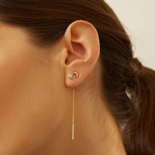 100% 925 Sterling Silver Cute Moon Stud Earrings For Girls Gold Silver Color Lovely Cute Gift Bezel Tiny Cz Stone Fine Brincos