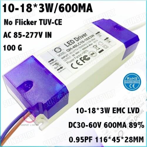 3 Pcs By TUV-CE Box No Flicker 40W AC85-277V LED Driver 10-18x3W 600MA DC30-60V Constant Current For LED Spotlight Free Shipping