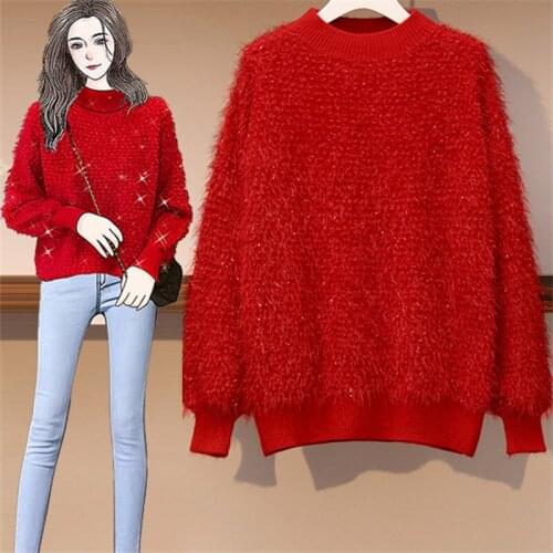 Sweater Women Autumn Winter Oversized Loose Casual Pull Femme Korean Bright Silk Thick Pullover Tops Clothes Ropa De Mujer 4XL