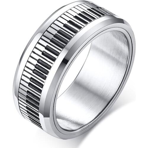 Rotatable Spinner Ring Men Music Piano Keyboard Stainless Steel New Man Boyfriend Gift