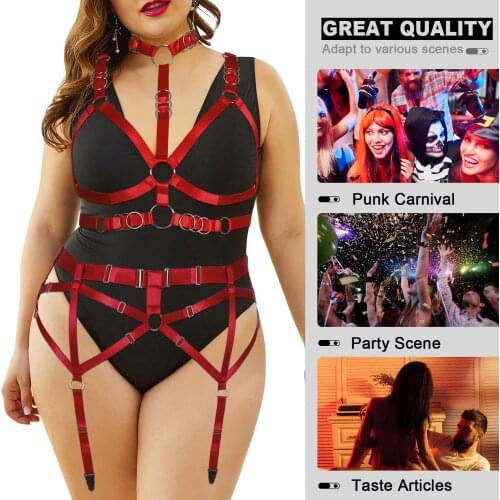 Fat Female Gothic O-Ring Hollow Out Adjust Erotic Lingerie Set Bdsm Sexy Body Harness Cage Bra Plus Size Bondage Straps Garters