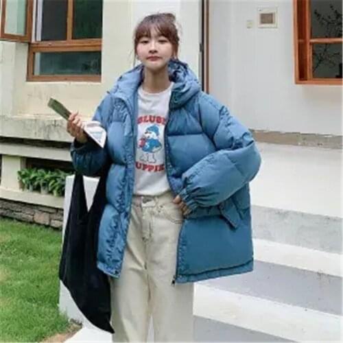 Hooded Winter Jacket Women Solid Black White Female Warm Thicken Down Jackets 2021 Loose Oversized Student Short Parkas Coats