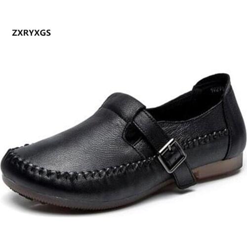 ZXRYXGS New Classic Retro Full Genuine Leather Shoes Woman Flats Autumn Soft Sole Elegant Comfortable Shoes Fashion Casual Shoes