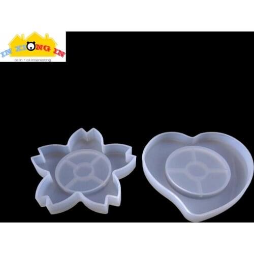 1pc Resin Sakura Jewelry Accessories Tray Silicone Molds DIY Teacup Plate Handmade Resin Heart Shape Trinket Dish Shiny Mold