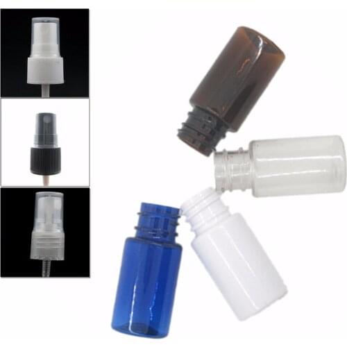 10ml round empty clear amber/blue pet plastic bottle with white/black fine mist Sprayer X 10