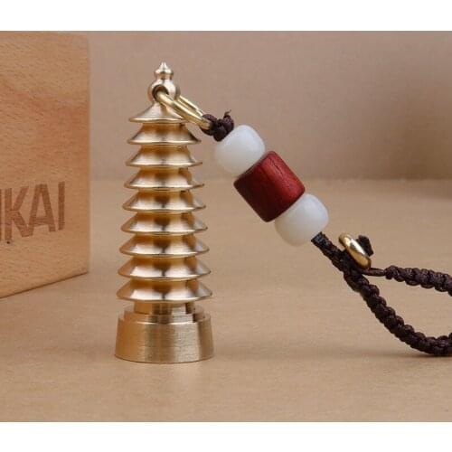 3pcs Chinese Style Brass Pagoda Key Chains Pure Copper Car Keychains Pendant Nine-Layer Pagoda Decor Tower Keycains Gift