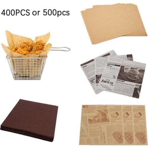 400/500PCowhide Absorbent Paper French Fries Basket Pizza Fried Food Snack Pad Paper Baking Tools Bread Sandwich Burger Wrappers