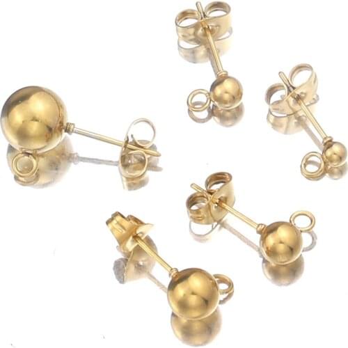 50set Stainless Steel Round Ball Earring Post Stud with Loop Fit DIY Earring Jewelry Making Supplies Accessories Hypoallergenic