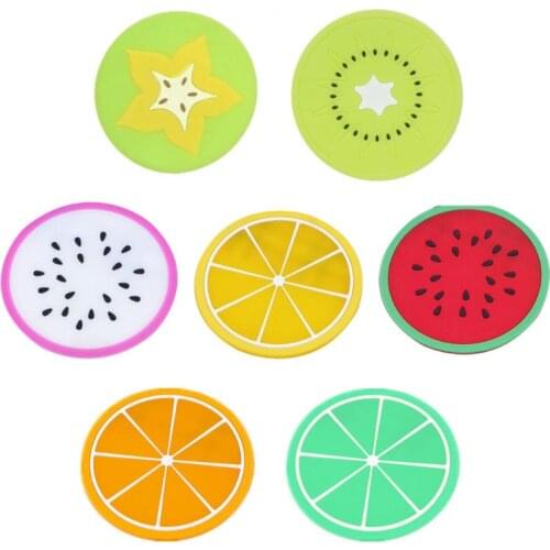 7pcs Fruit Coaster Colorful Transparent Silicone Cup Holder Drinks Mat Tableware Placemat