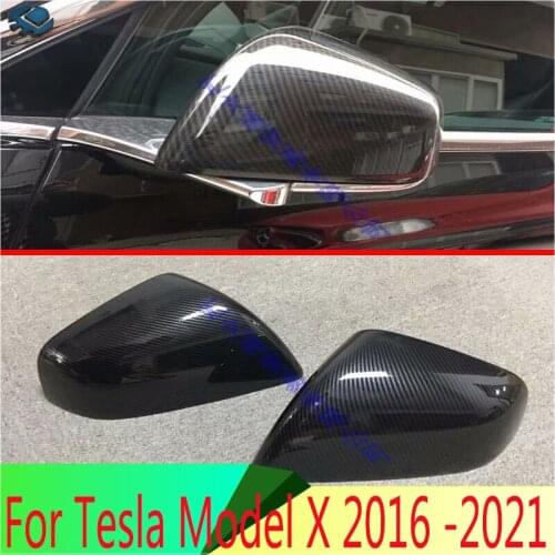For Tesla Model X 2016 -2019 Car Accessories Carbon Fiber Style Door Side Mirror Cover Trim Rear View Cap Overlay Garnish