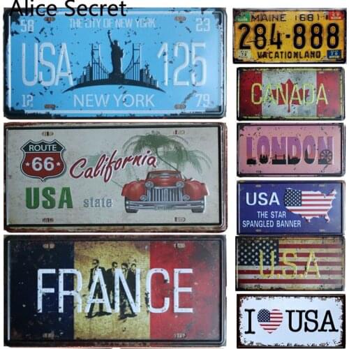 USA Car License Metal Tin sign American Car Number signs Bar Pub Cafe Decor Metal Sign Garage Painting Metal Plaque Poster