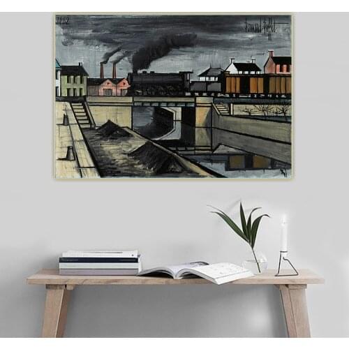 Bernard Buffet《Landscape with a locomotive,1982》Canvas Oil Painting Artwork Poster Picture Wall Hanging Decor Home Decoration