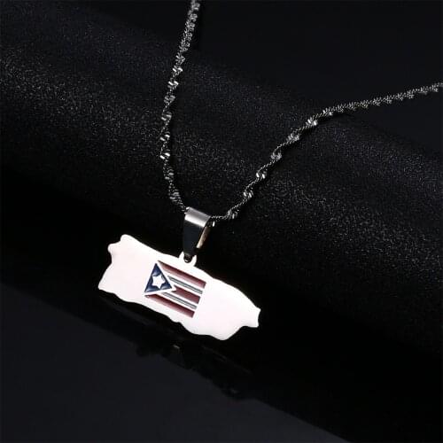 Stainless Steel Fashion Puerto Rico Map Pendant Necklace Enamel Puerto Ricans Map Chain Jewelry