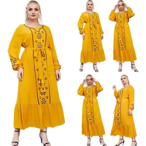 Turkish Muslim Dubai Kaftan Long Dress Embroidery Abaya Islamic Clothing Ramadan Women Arabic Maxi Robe Gown Middle East Fashion