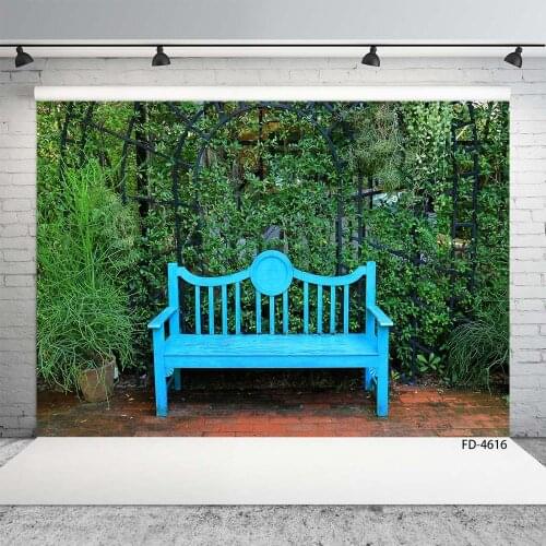 Wooden Bench Plant Brick Floor Photography Backdrop Custom Scenery Backgrounds for Children Baby Portrait Photoshoot Fond Photo