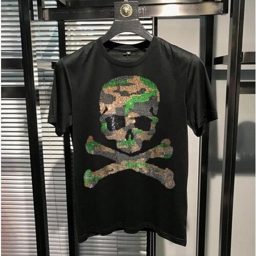 Men clothing high quality top tees Rhinestones sweatershirt Streetwear Mens Fashion Round Neck summer tshirt