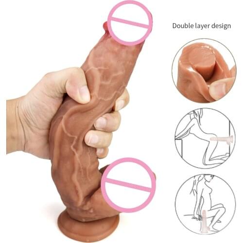 GaGu Long Dildo Realistic Soft Imitation Penis Imitator For Woman No Vibrator Masturbation Adult Toy Double layer Silicone Dick