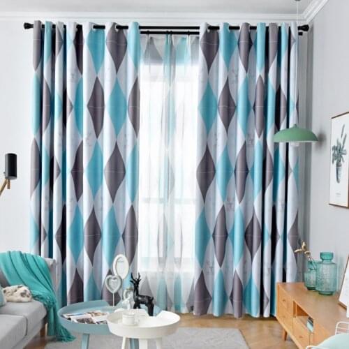 Blue Geometric Blackout Curtains For Living Room Kids Boy Nursery Rhombus Blue Grey Bay Window Treatment Cortina JS228C