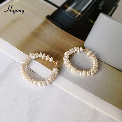 HIYONG Natural Freshwater Pearl Hoop Earring Elegant Circle Dangle Earrings Handmade Pearl Beads Earrings Boho Women Jewelry