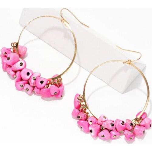 KOMi Bohemian Turquoises Dangle Earrings Green Stone Heart Drop Big Circle Shaple Ear Jewelry for Women Gift серьги G0224