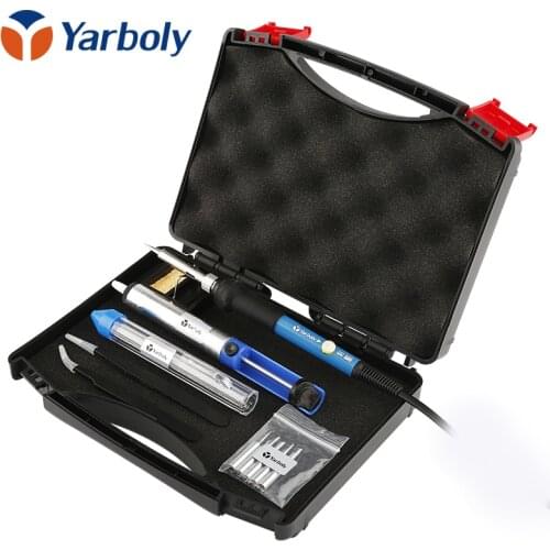 EU plug 60w 220v Adjustable Temperature Soldering Iron Kit+5 Tips+Desoldering Pump+Soldering Iron Stand +Tweezers+ Solder Wire