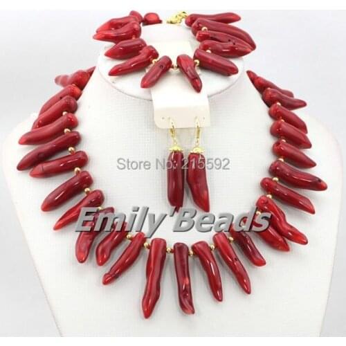 Chunky Red African Coral Beads Jewelry Sets Nigerian Wedding Bridal Necklace Jewelry Set Wholesale Free Shipping CJ346