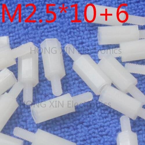 M2.5*10+6 1pcs White nylon Standoff Spacer Standard M2.5 Male-Female 10mm Standoff Kit Repair parts High Quality