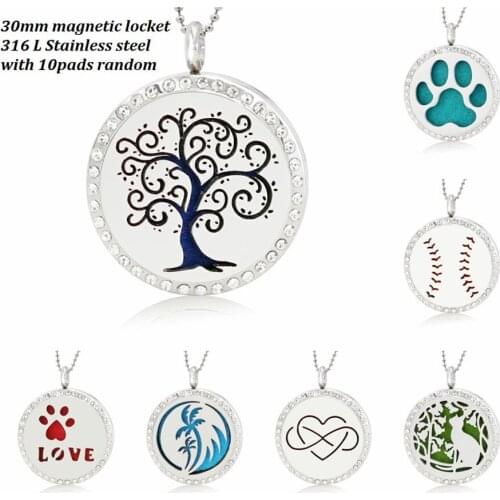 Family tree Love with paw Diffuser Locket 30mm magnetic Stainless Steel Essential Oil Perfume Locket pendant 10pads fit necklace
