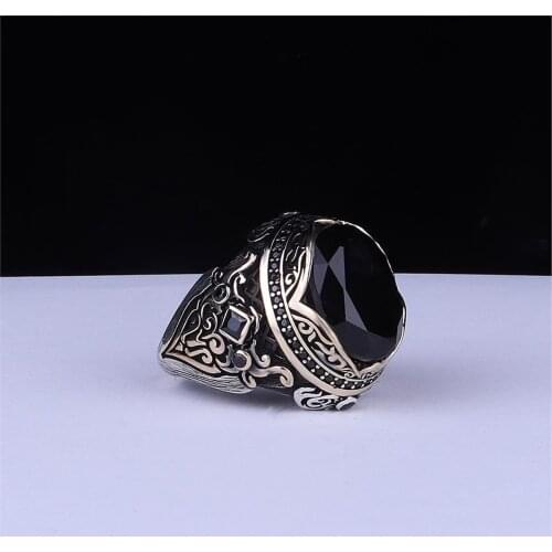 Semi-Precious Natural Gemstone 925 Sterling Male 925 K Silver Ring